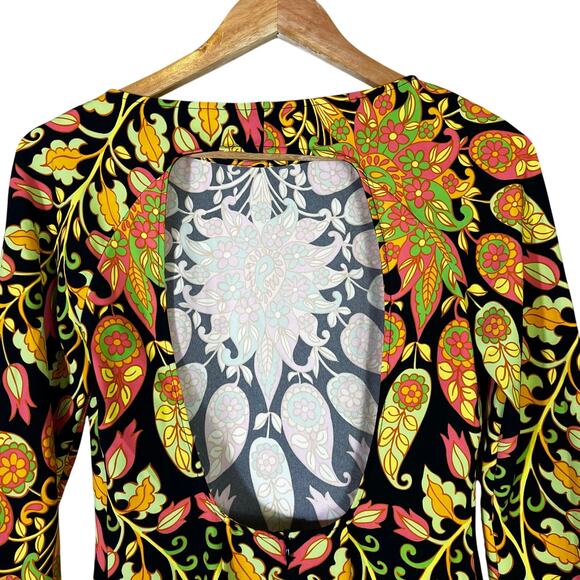Zara Mini Dress Womens XS Multicolor Open Back Paisley Floral 70s Psychedelic - Picture 6 of 11